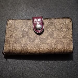 Coach Tan and Burgundy Signature Wallet